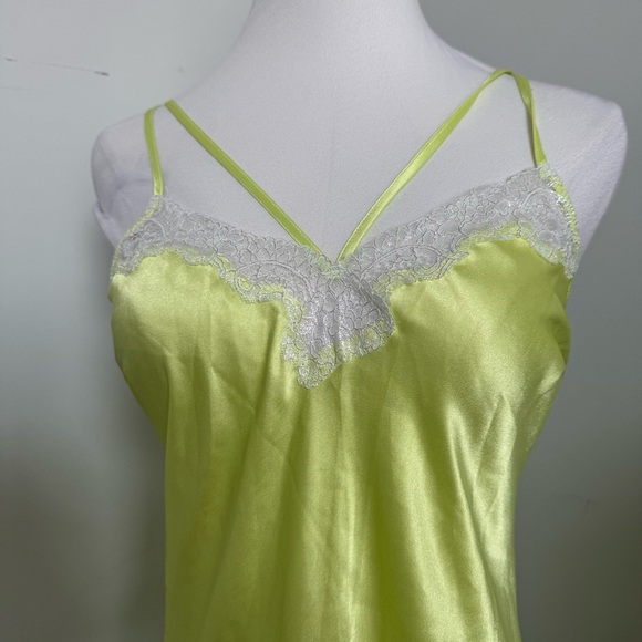 Neon Yellow Satin Slip Dress Lace Trim Y2K Victoria’s Secret Style S - Picture 5 of 9